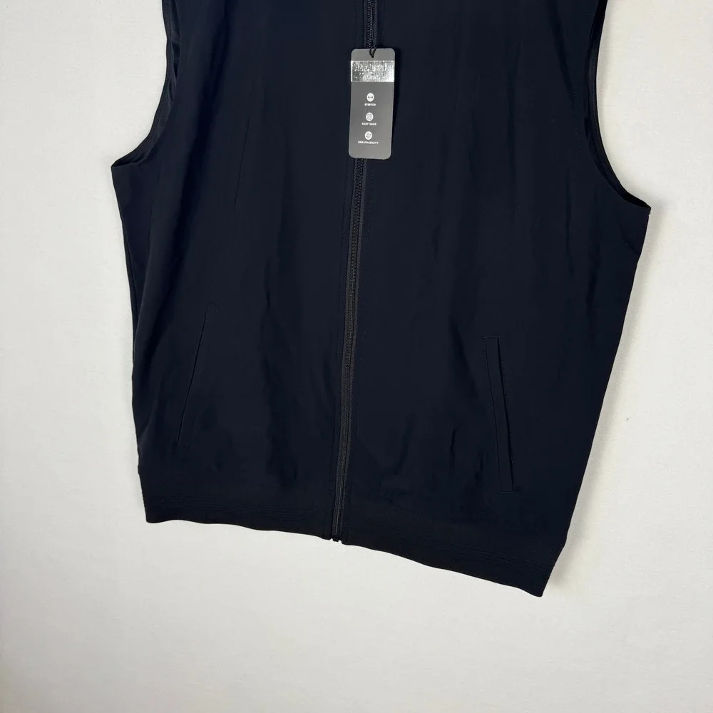 Alfani Mens Alfatech Zipper Vest Deep Black Stretch Bomber Collar Medium NEW